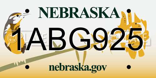 1ABG925 Nebraska License Plate