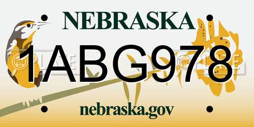 1ABG978 Nebraska License Plate