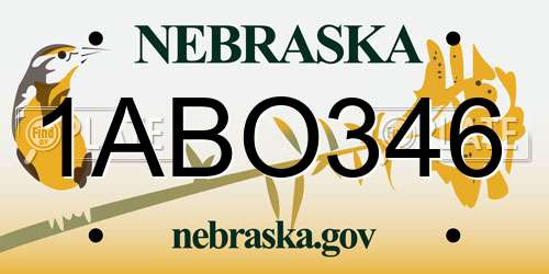 1ABO346 Nebraska License Plate