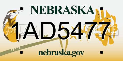 1AD5477 Nebraska License Plate