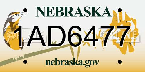 1AD6477 Nebraska License Plate