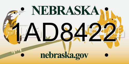 1AD8422 Nebraska License Plate