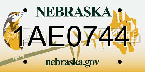 1AE0744 Nebraska License Plate