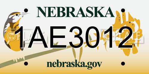 1AE3012 Nebraska License Plate
