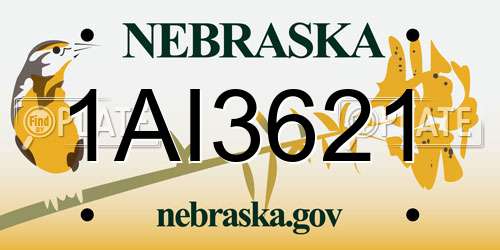 1AI3621 Nebraska License Plate