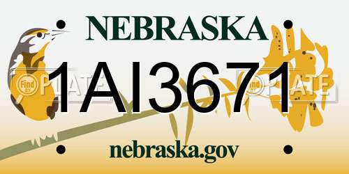 1AI3671 Nebraska License Plate