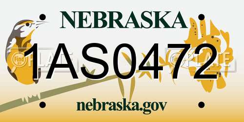 1AS0472 Nebraska License Plate