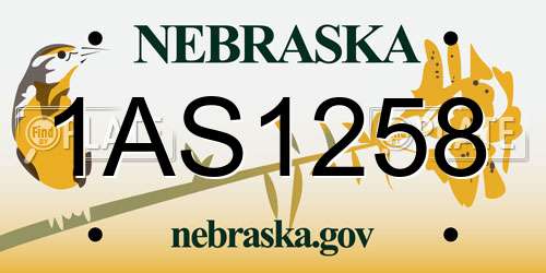1AS1258 Nebraska License Plate