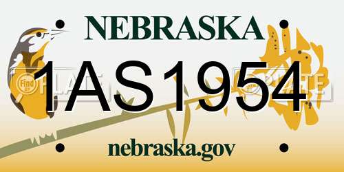 1AS1954 Nebraska License Plate