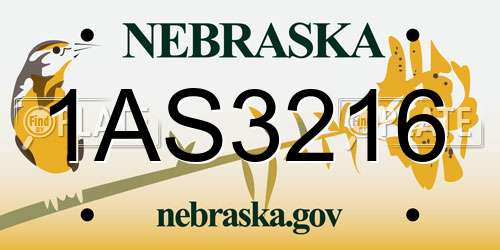 1AS3216 Nebraska License Plate