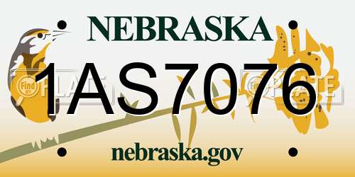 1AS7076 Nebraska License Plate