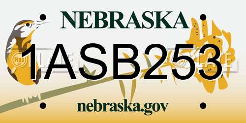 1ASB253 Nebraska License Plate