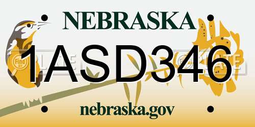 1ASD346 Nebraska License Plate