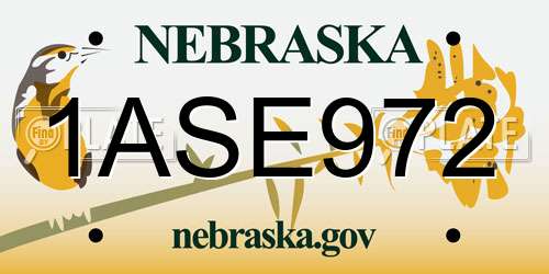 1ASE972 Nebraska License Plate