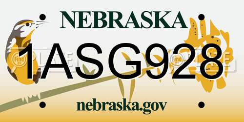 1ASG928 Nebraska License Plate