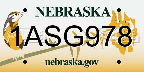 1ASG978 Nebraska License Plate