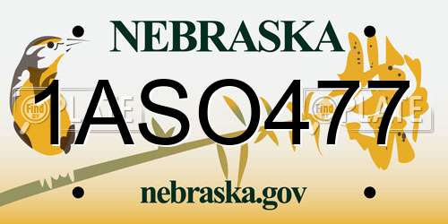1ASO477 Nebraska License Plate