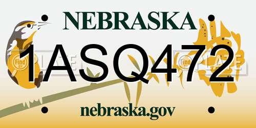 1ASQ472 Nebraska License Plate