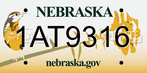 1AT9316 Nebraska License Plate