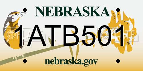 1ATB501 Nebraska License Plate