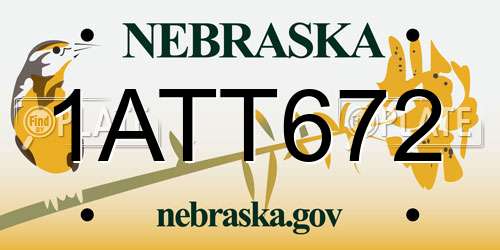 1ATT672 Nebraska License Plate