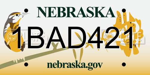 1BAD421 Nebraska License Plate