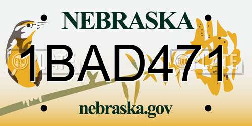 1BAD471 Nebraska License Plate