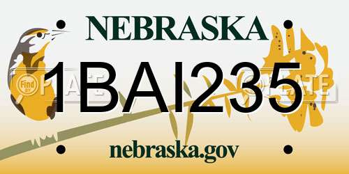 1BAI235 Nebraska License Plate