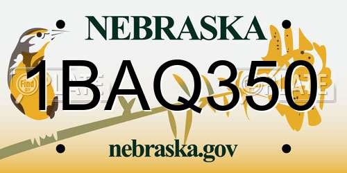 1BAQ350 Nebraska License Plate