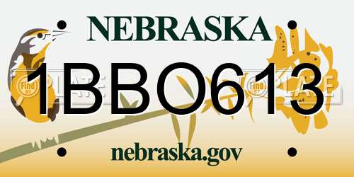 1BBO613 Nebraska License Plate