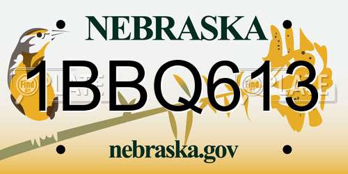 1BBQ613 Nebraska License Plate