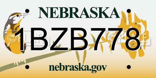1BZB778 Nebraska License Plate