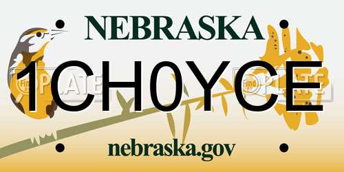 1CH0YCE Nebraska License Plate