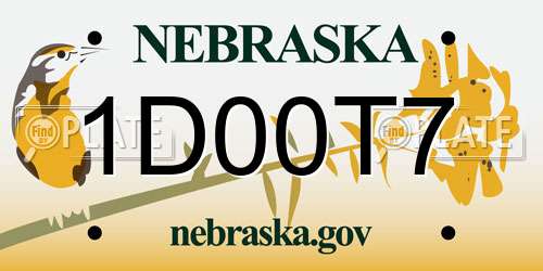 1D00T7 Nebraska License Plate