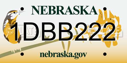 1DBB222 Nebraska License Plate