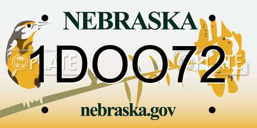 1DOO72 Nebraska License Plate