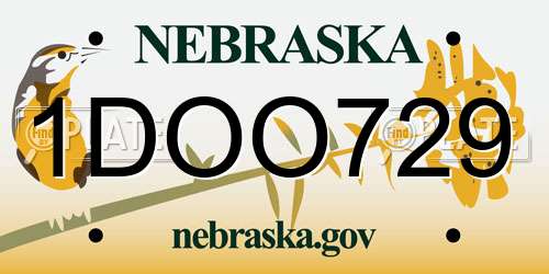 1DOO729 Nebraska License Plate