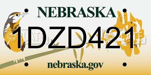 1DZD421 Nebraska License Plate
