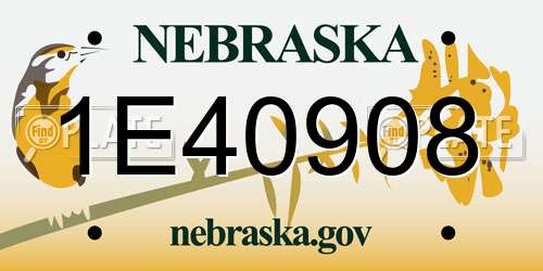 1E40908 Nebraska License Plate