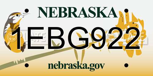 1EBG922 Nebraska License Plate