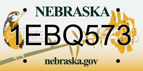 1EBQ573 Nebraska License Plate