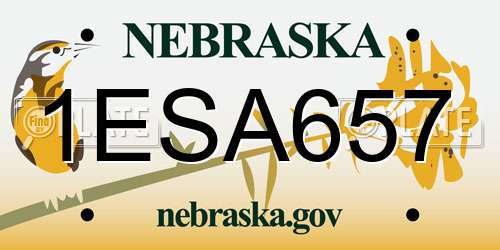1ESA657 Nebraska License Plate