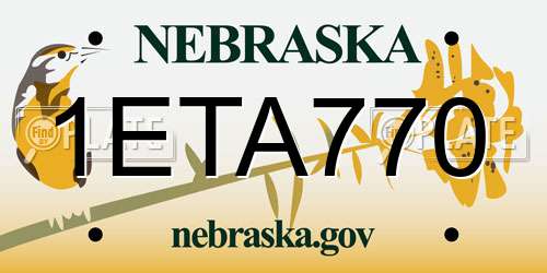 1ETA770 Nebraska License Plate