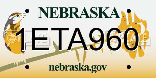 1ETA960 Nebraska License Plate