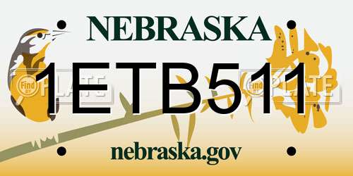 1ETB511 Nebraska License Plate