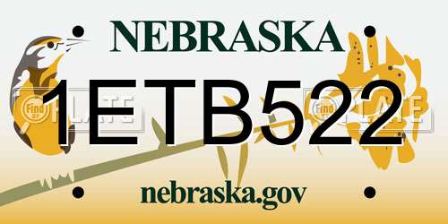 1ETB522 Nebraska License Plate