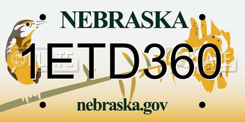 1ETD360 Nebraska License Plate