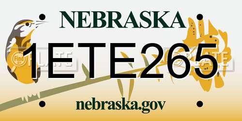 1ETE265 Nebraska License Plate