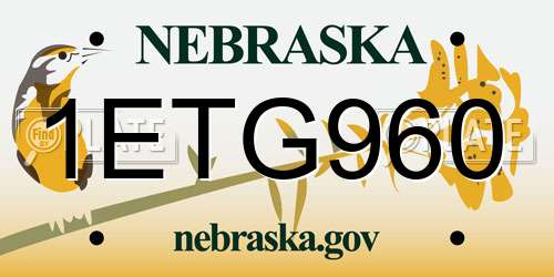 1ETG960 Nebraska License Plate