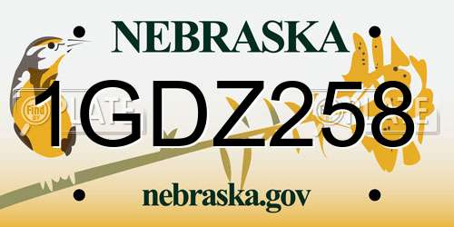 1GDZ258 Nebraska License Plate